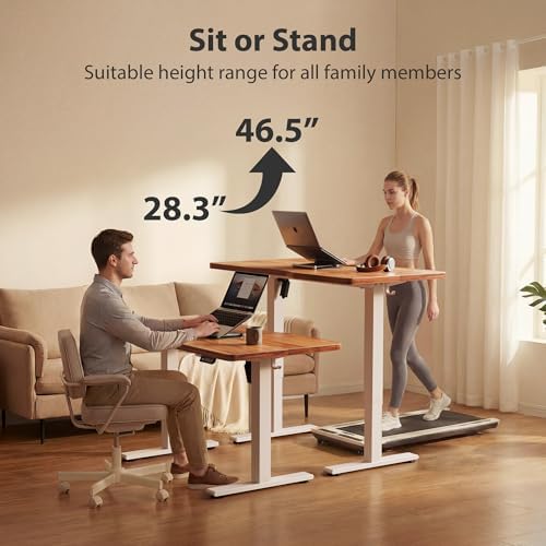 Cubiker Standing Desk, 48x24 Inches Sit Stand Home Office Desk, Electric Stand up Desk, Adjustable Desk with Splice Board, White Frame/Light Rustic Top