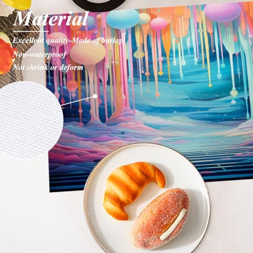Shrahala Dreamy Colorful Path Placemats, A Whimsical Colorful Land Table Mat Linen Burlap Washable Double-Deck Heat Insulation for Dining/Kitchen Table Set of 8 (12 X 18 Inch)