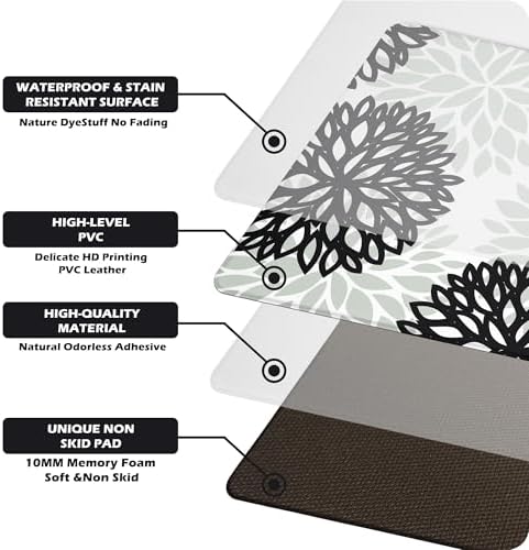 Cushioned Anti-Fatigue Kitchen Mats for Floor – Non-Slip Waterproof Memory Foam Runner, Extra Wide & Long, Comfortable Standing Mat for Kitchen, Sink, Office, Laundry, Black Gray