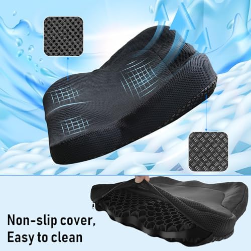 NEW-Vi Gel Seat Cushion, Thickened Big Breathable Honeycomb Design Absorbs Pressure Points Gel Cushion with Anti-Slip Cover Seat Cushion for Office Chair Home Car Seat Cushion