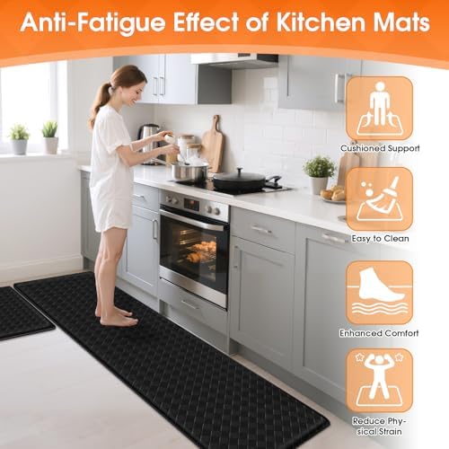 TranquilRelax Kitchen Mats, Cushioned Mats with Extra-Long Runner, Black