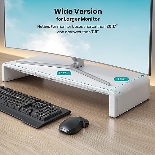 Monitor Stand Riser, Klearlook Foldable Computer Monitor Riser, Height Adjustable Computer Stand, Desk Shelf Riser with Storage Drawer & Tablet Phone Stand for Computer, Desktop, Laptop (White 2 Pack)