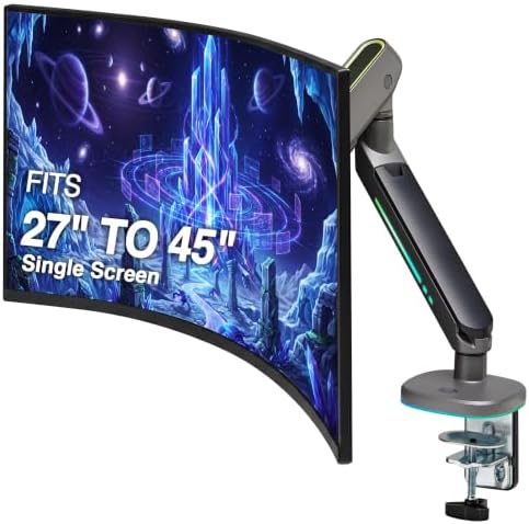 AVLT Single 27”-45” RGB Gaming Monitor Arm Desk Mount - Dark Gray