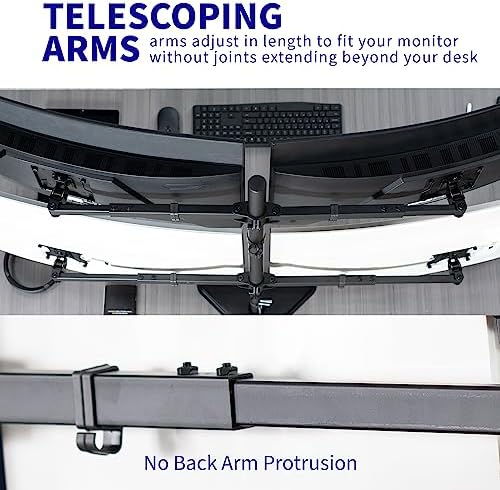 VIVO Premium Quad Ultra Wide LCD LED 27 to 38 inch Monitor Desk Stand, Free-Standing Base, Extra Tall Pole, Adjustable Telescoping Arms, Flush Wall Setup, Fits 4 Screens, Black, STAND-TS38B-4
