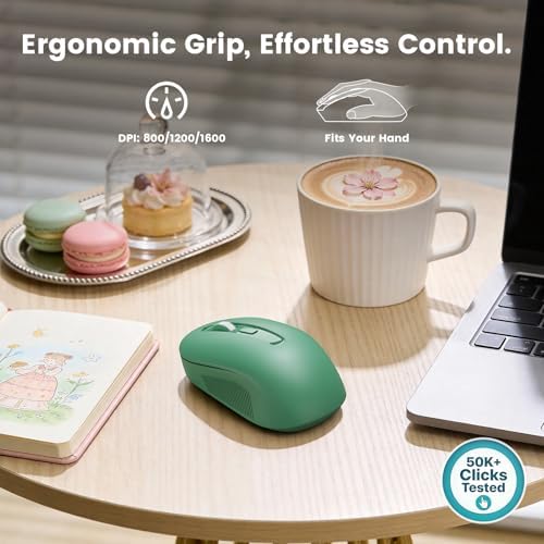 Wireless Keyboard Mouse, Magnetic Wrist Rest, Round Keycaps, Green & Black