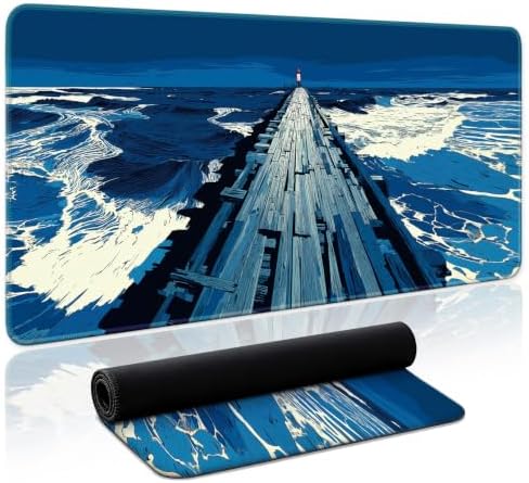 Aesthetic Desk Mat, Cute Coastal Pier Desk Pad Protector for Work & Decor, 31.5" x 11.8", Pretty Non-Slip Extended Mouse Pad for Office or Home