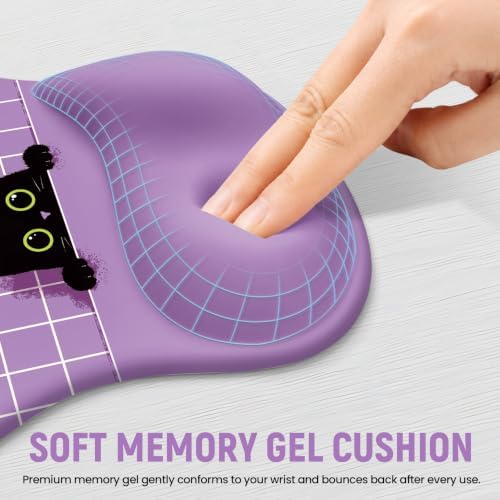 Ergonomic Mouse Pad with Wrist Rest, Gel Wrist Support, Purple Cat