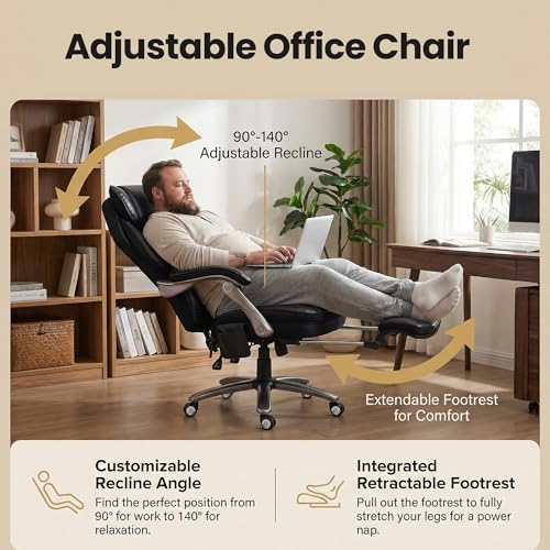 Big and Tall Massage & Heat Office Chair, Ergonomic Gaming Chair, Black