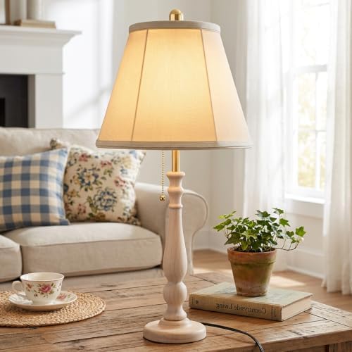 LALISU Farmhouse Table Lamps Rustic Bedroom Lamps 24.41" Wood Bedside Lamp