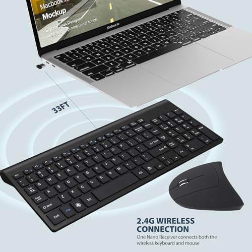 Fonicer Left Handed 2.4GHz Wireless Vertical Ergonomic Mouse and Keyboard Combo Ultra-Thin Portable Size for PC Desktop Computer Laptop Mac Tablet, Black