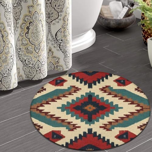 Fashion Round Area Rug Large Non Slip Carpet Unisex Home Decor Mat Native American Western Aztec