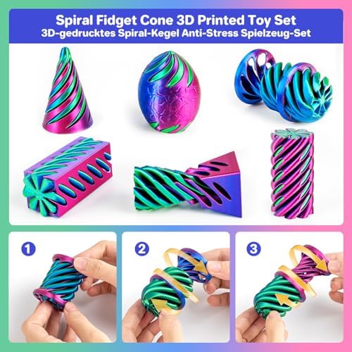 3D Printed Spiral Cone Fidget Toy 6 Pack, Impossible Passthrough