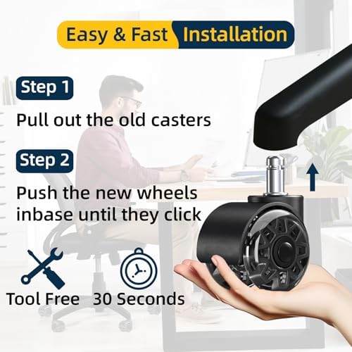 2 Inch Office Chair Caster Wheels, M10x22mm Stem, 5 Pack