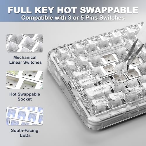 YUNZII X98 Clear Wireless Mechanical Keyboard with Knob (White,Snow Switch)