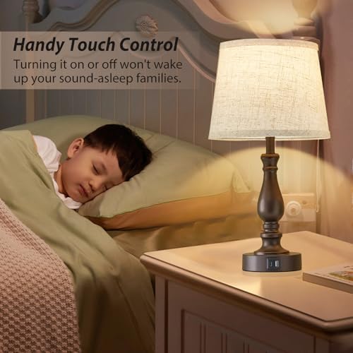 EJIAXIN Table Lamps for Bedrooms Set of 2 - Touch Bedside Lamps with USB C+A Ports - Dimmable Nightstand Lamps for End Tables Farmhouse Night Stand Lamps for Living Room Bed Side Guest Room