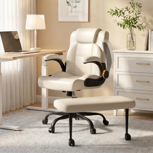 Wide Criss Cross Desk Chair with Swivel Footrest and Flip-Up Armrests