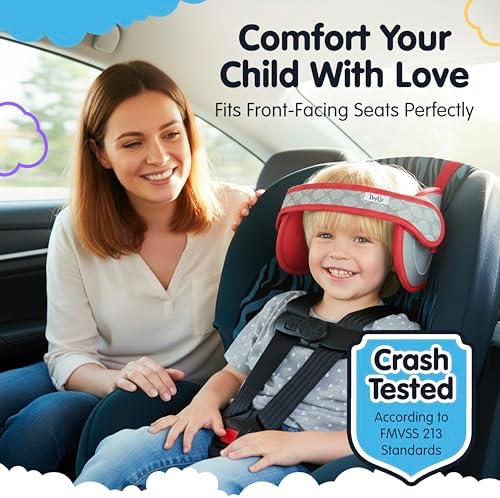 NapUp Car Seat Head Support for Toddler - Anti-Bobbing Head Holder - Red