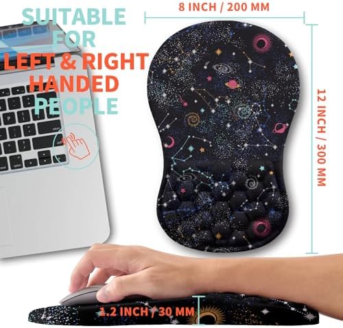 Ergonomic Mouse Pad Wrist Support with Memory Foam Massage Bulge, Carpal Tunnel Pain Relief Mousepad Wrist Rest for Mouse(12x8 inch, Galaxy)