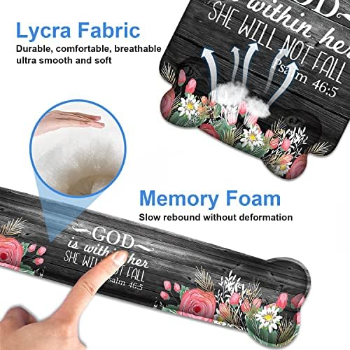 Wrist Rest Support Ergonomic Gel Mouse Pad & Memory Foam Keyboard Set, Non-Slip Rubber PU Base for Home Office Working Studying Easy Typing & Pain Relief - Floral Quote Bible Verses Psalm 46:5