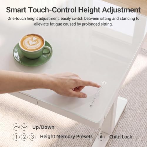 Claiks Glass Standing Desk with Drawers & USB Ports 55 Inch