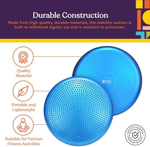 Special Supplies Stability Cushion Balance Pad for Core Strength Trainer and Flexibility, Tactile Sensory Disc for Standing or Sitting, Soft Molded Spike Surface, Includes Air Pump (Blue)