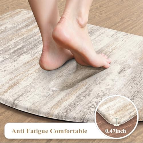 KIMODE Anti Fatigue Mats for Kitchen Floor, 18"x28" Brown Half Circle Mats