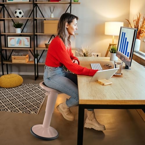 Giantex Wobble Stools for Classroom Seating, 24" Wiggle Stool with Adjustable Height, Sitting Balance Chair for School Active Learning, Office Stand Up, Flexible Seating Wobble Chair (Peach Pink)