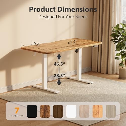 Cubiker Standing Desk, 48x24 Inches Sit Stand Home Office Desk, Electric Stand up Desk, Adjustable Desk with Splice Board, White Frame/Light Rustic Top