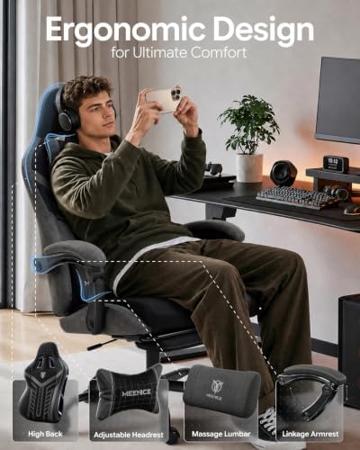 Ergonomic Gaming Chair with Footrest for Adults, Leather Mesh