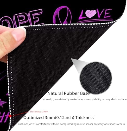 Breast Cancer Awareness Hope Love Fight Mouse Pad, Black Purple Desk Mat