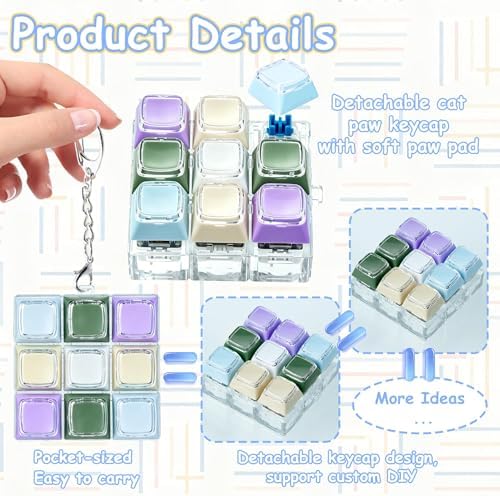 Double Layer Keycap Keyboard Fidget Toy, Keyboard Fidget Keychain 9-in-1 Keyboard Decompression Button Finger Clicker Toys, Click Buttons Fidget Toy ADHD Sensory Fidget Toy Stress Relief Gifts（Color