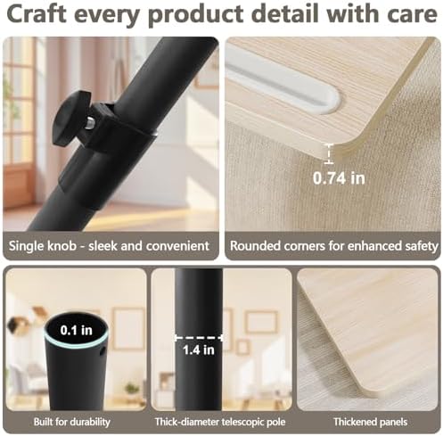 YUHFERA Sofa Armrest Tray Table for Couch - 360 Swivel Height Adjustable End Table for Small Spaces, Snack Side Table for Bed or Chair with Phone & Tablet Slot (Oak, Standard)