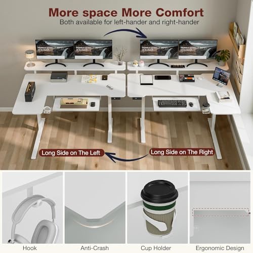 Acrolix 59" L Shaped Standing Desk with Shelves Keyboard Tray,White