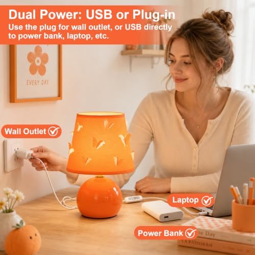 3D Butterfly Lamp, Small Orange Lamp with DIY Butterfly Decor (Orange)