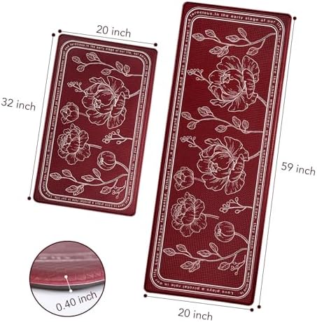 Kitchen Floor Mat Set of 2, Anti Fatigue Kitchen Mat 20"x32"+20"x59"