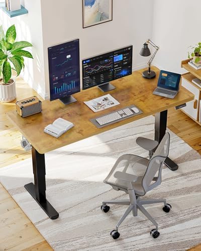 HUANUO 71x35 Inch 3-Stage Legs Electric Standing Desk,Large Height Adjustable Office Desk with Brushless Motor,Stand Up Desk with 4 Memory Presets & 2 Hooks,Computer Desk for Home Office,Vintage Brown