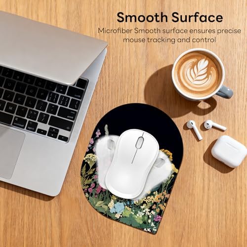 Contoured Oval Mouse Pad 6x8in Non-Slip for Laptop,Wildflowers