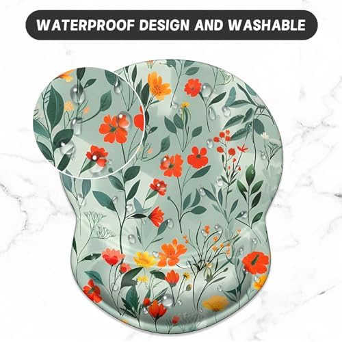 ITNRSIIET Ergonomic Mouse Pad with Gel Wrist Support Small Wrist Rest Smooth Surface Non-Slip PU Base Comfortable Office Supplies Pain Relief, 8.7 x 7.2 inches, Beautiful Flowers