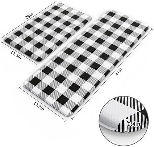 MAYHMYO 2PC Kitchen Mats for Floor,Buffalo Plaid Kitchen Rugs Anti Fatigue