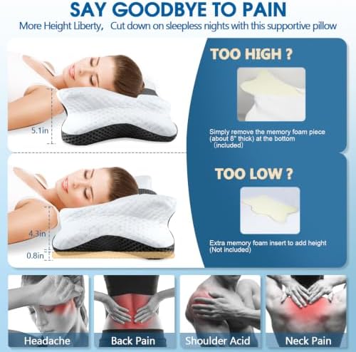 CHxxy Memory Foam Pillows, Cervical Pillow for Neck & Shoulder Pain Relief