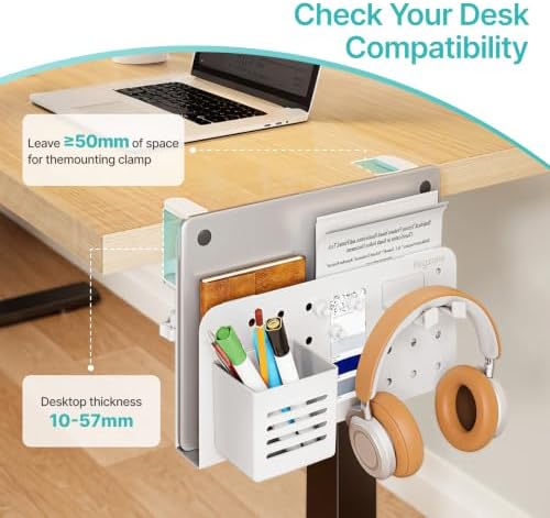 PEGZONE Desk Side Storage Organizer, Fits Flat Edge 0.4" to 2.2", White