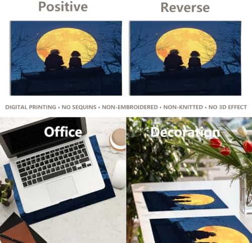 Romantic Evening Full Moon Placemats, Moment Nighttime View Place Mats for Dining/Kitchen Table Waterproof Washable Linen Heat Insulation Dinner Table Mats 12X18 in 8 Pcs