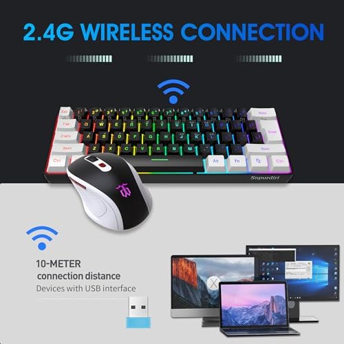Snpurdiri 2.4G 60% Wireless Gaming Keyboard and Mouse Combo (White-Black)