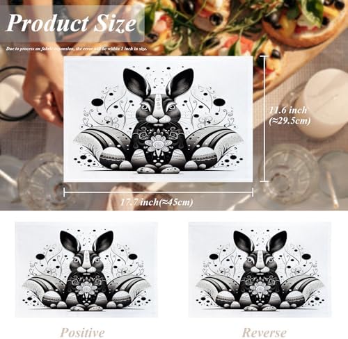 Shrahala Bunny Eggs Set of 4 12 X 18 Inch Linen Placemats, Decorative Bunny with Eggs Burlap Table Mat Washable Double Layered Heat Insulation for Indoor/Outdoor
