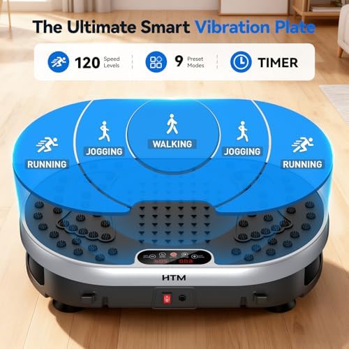 HTM Vibration Plate Exercise Machine, 9 Modes & 120 Speeds, Body Shake Plate with Resistance Bands Slot & Remote Control, Shake Board for Weight Loss Fat Burner Home Fitness Workout