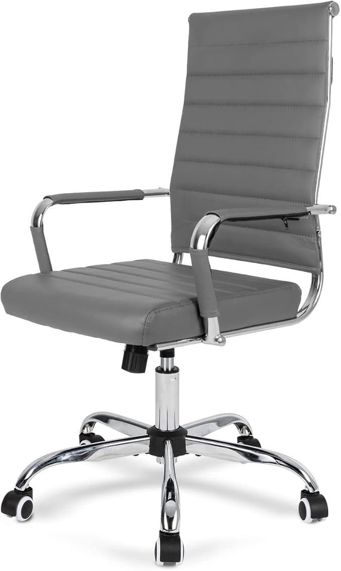 Okeysen Ergonomic Office Desk Chair, Modern PU Leather Conference Room Chairs Ribbed, High Back Executive Swivel Rolling Chair for Home, Office