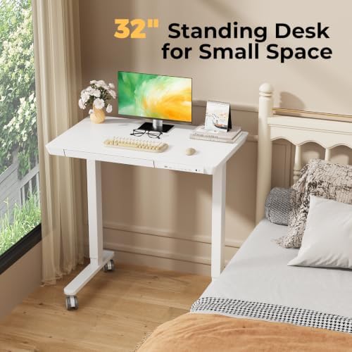 32" Electric Standing Desk with Drawer, Rolling Laptop Desk