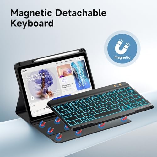 Keyboard case for ipad Air 11 inch(M2 2024)/10.9 Inch Air 5th 4th Generation & iPad Pro 11 inch (1st/2nd/3rd/4th Gen) 360° rotational case Folio Cover with Pencil Holder - Backlit Detachable-(Black)