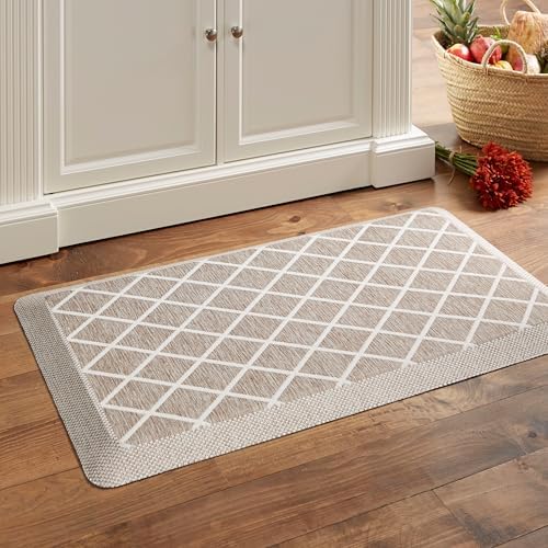 MARTHA STEWART Miles Modern Diamond Anti-Fatigue Air-Infused Kitchen Mat, Coffee Brown, 19.6"x39"