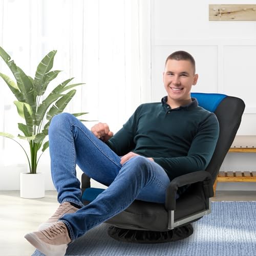 Swivel Gaming Chair Multipurpose Floor Gaming Chair for Gaming, TV, Reading w/6 Adjustable Postion Backrest, Armrest Lumbar Support & for Adults, Blue
